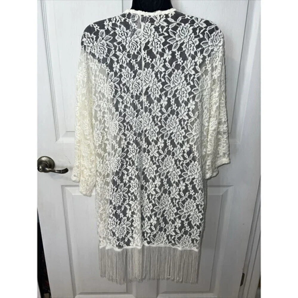 Mauve Lace Crocheted 3/4 Sleeve Size XL Fringed Bottom Open‎ Front Cover-up